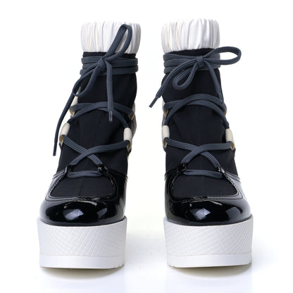 Chanel Patent Calfskin Runway Wedge Short Platform Boots 38 Grey White 2 of 7