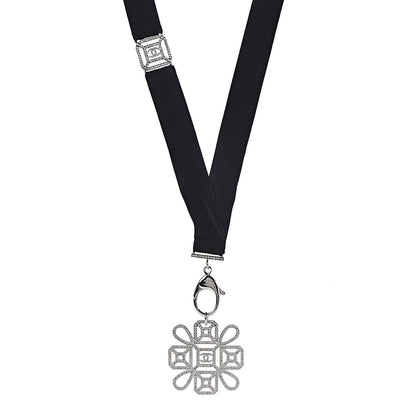 Chanel Crystal CC Cross Lanyard Necklace Black Silver 1 of 6