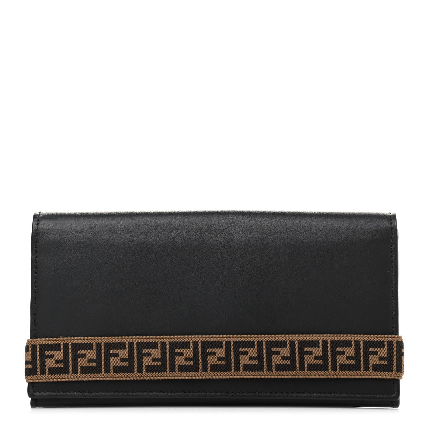 Fendi Vitello Grace Elastic FF Bi-Color Continental Wallet Black Sunflowers 1 of 12