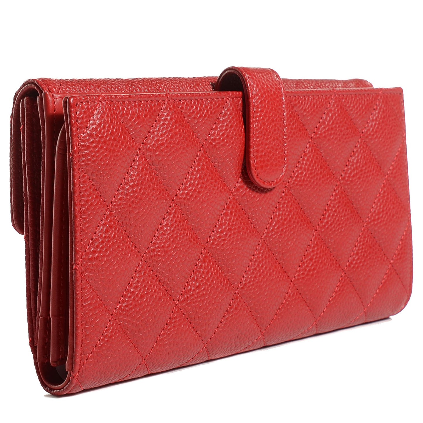 Caviar Quilted Long Flap Wallet Red