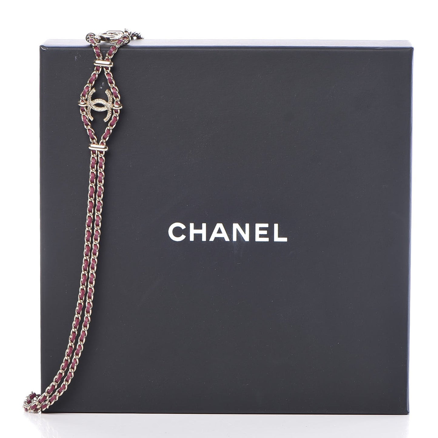 Metal Lambskin CC Chain Link Necklace Gold Dark Pink
