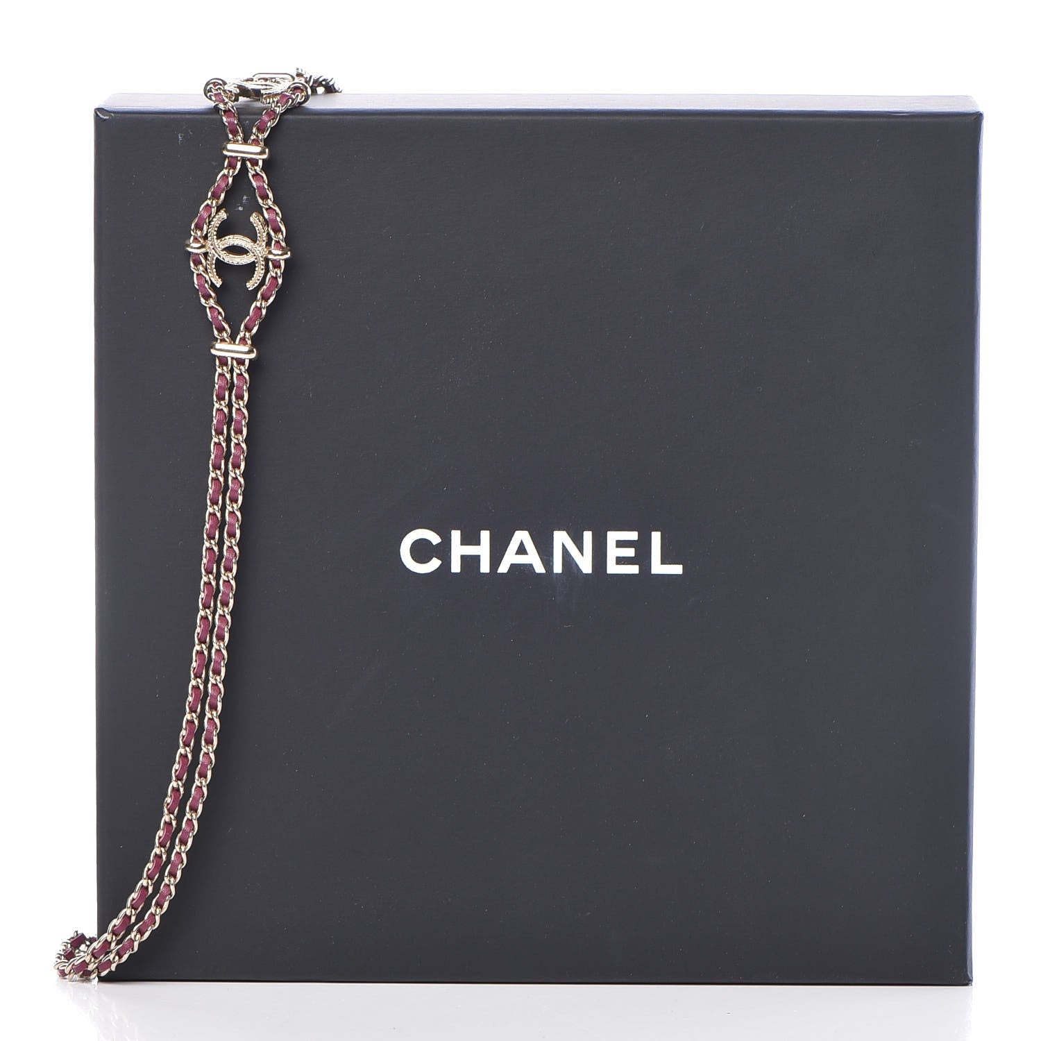 Chanel Metal Lambskin CC Chain Link Necklace Gold Dark Pink 7 of 7