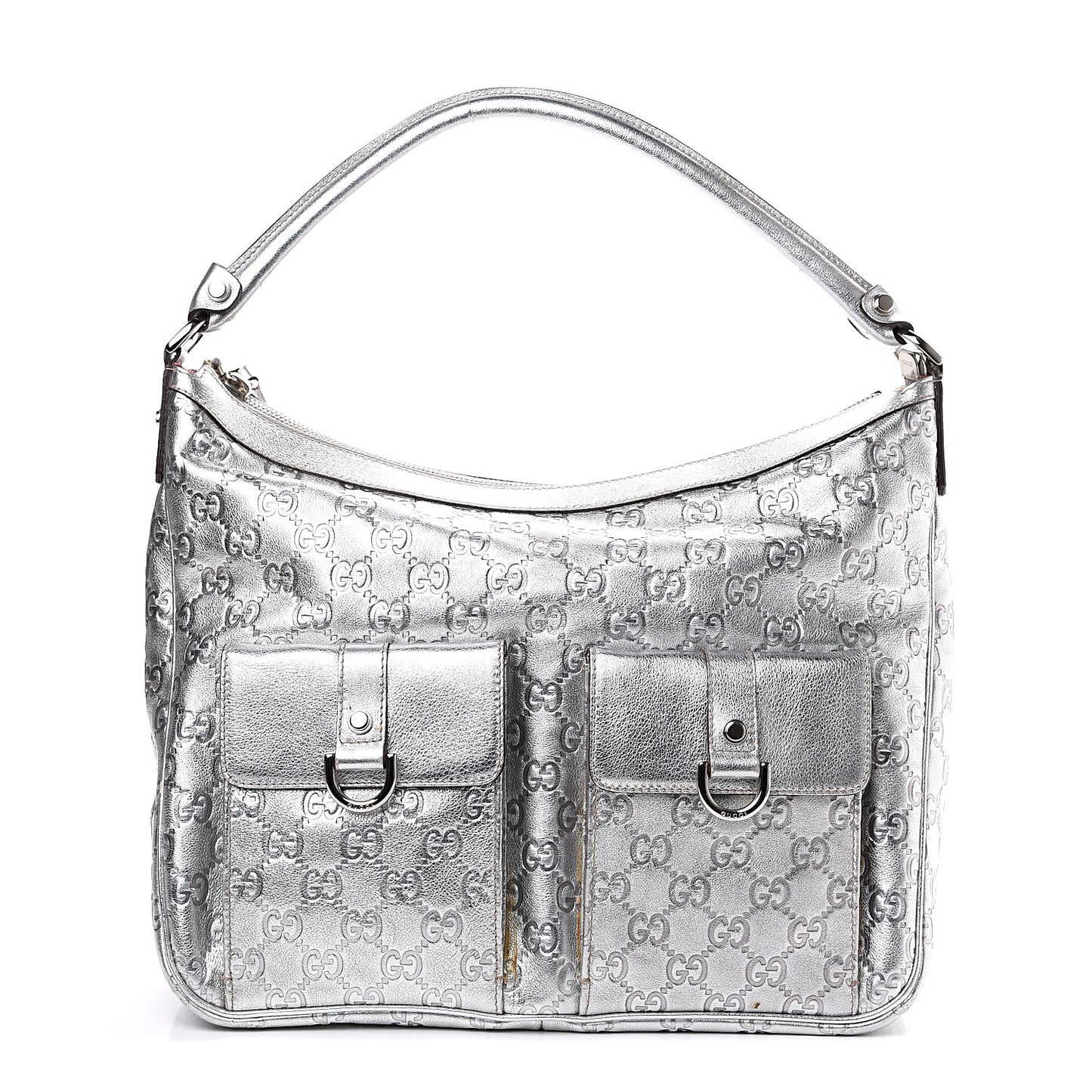 Metallic Guccissima Pocket Hobo Silver