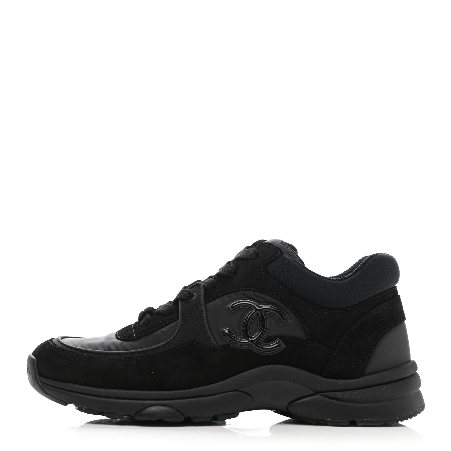 Chanel Nylon Calfskin Suede CC Sneakers 36 Black 1 of 8