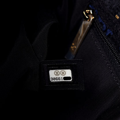Chanel Tweed Quilted Large Chanel 19 Flap Black Navy Gold 8 of 10
