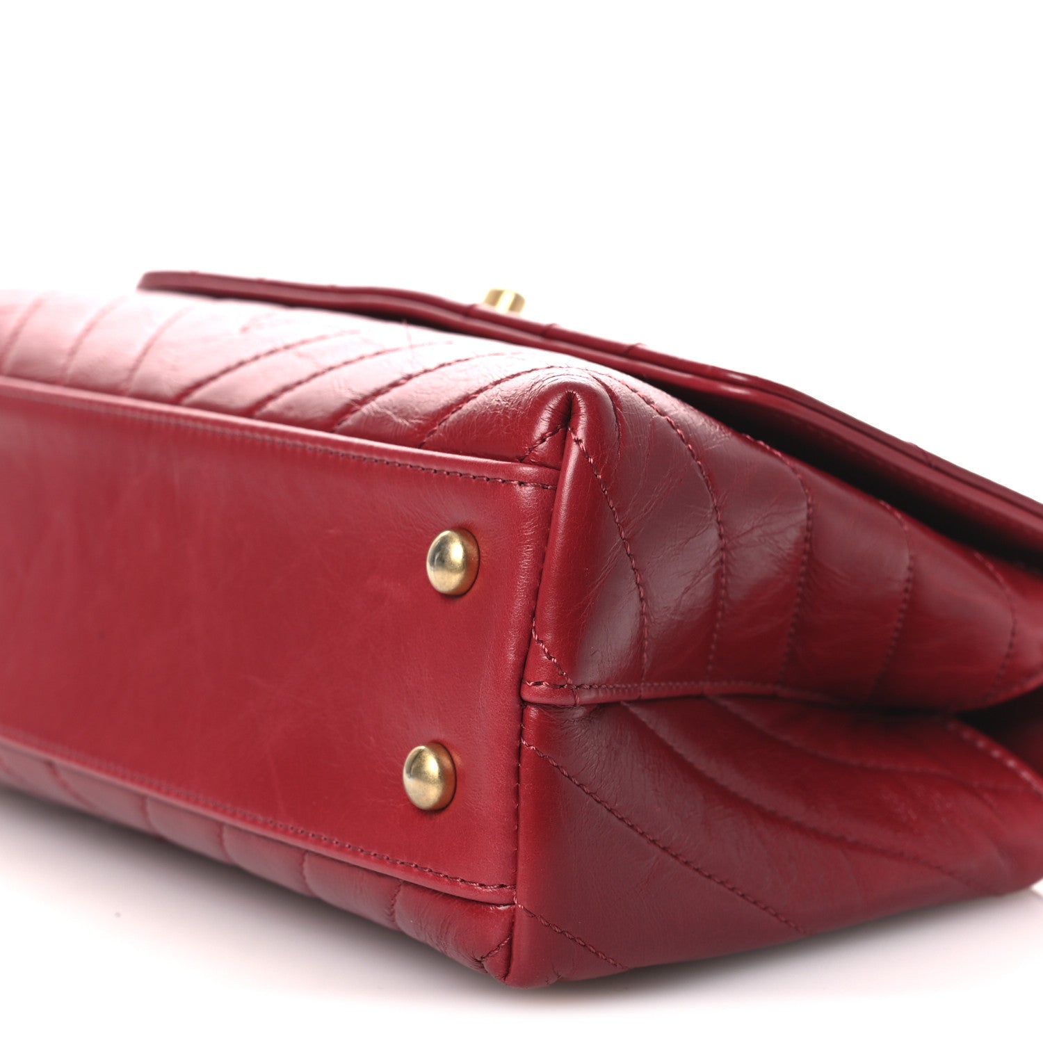 Chanel Aged Calfskin Chevron Quilted Mini Coco Handle Flap Red 10 of 11