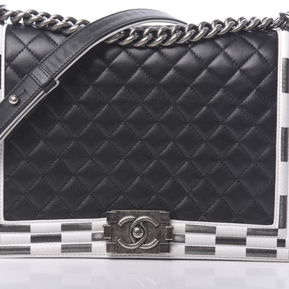 Chanel Calfskin Quilted Checkerboard Trim New Medium Boy Flap Black White 12 of 12