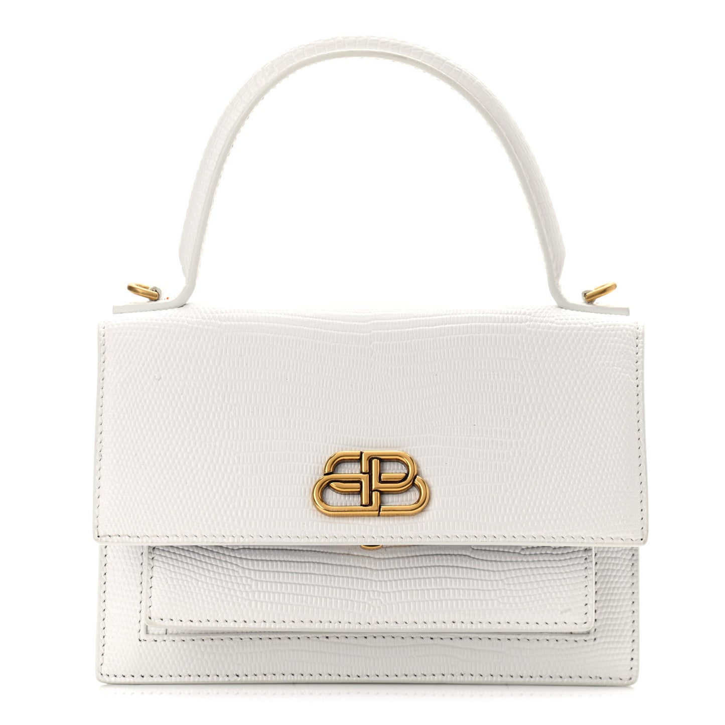 Patent Calfskin Lizard Embossed XS Sharp Top Handle Bag White