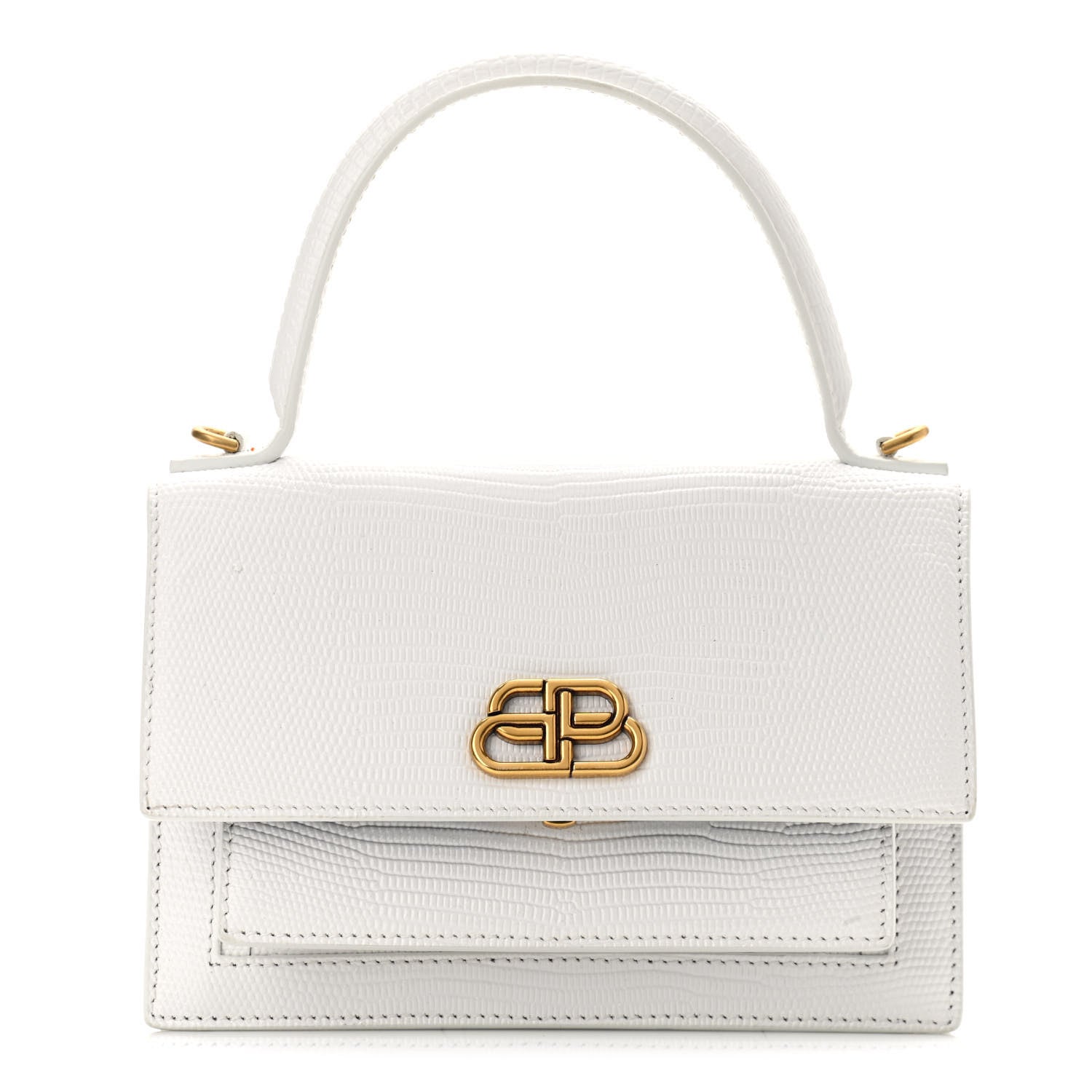 Balenciaga Patent Calfskin Lizard Embossed XS Sharp Top Handle Bag White 1 of 11