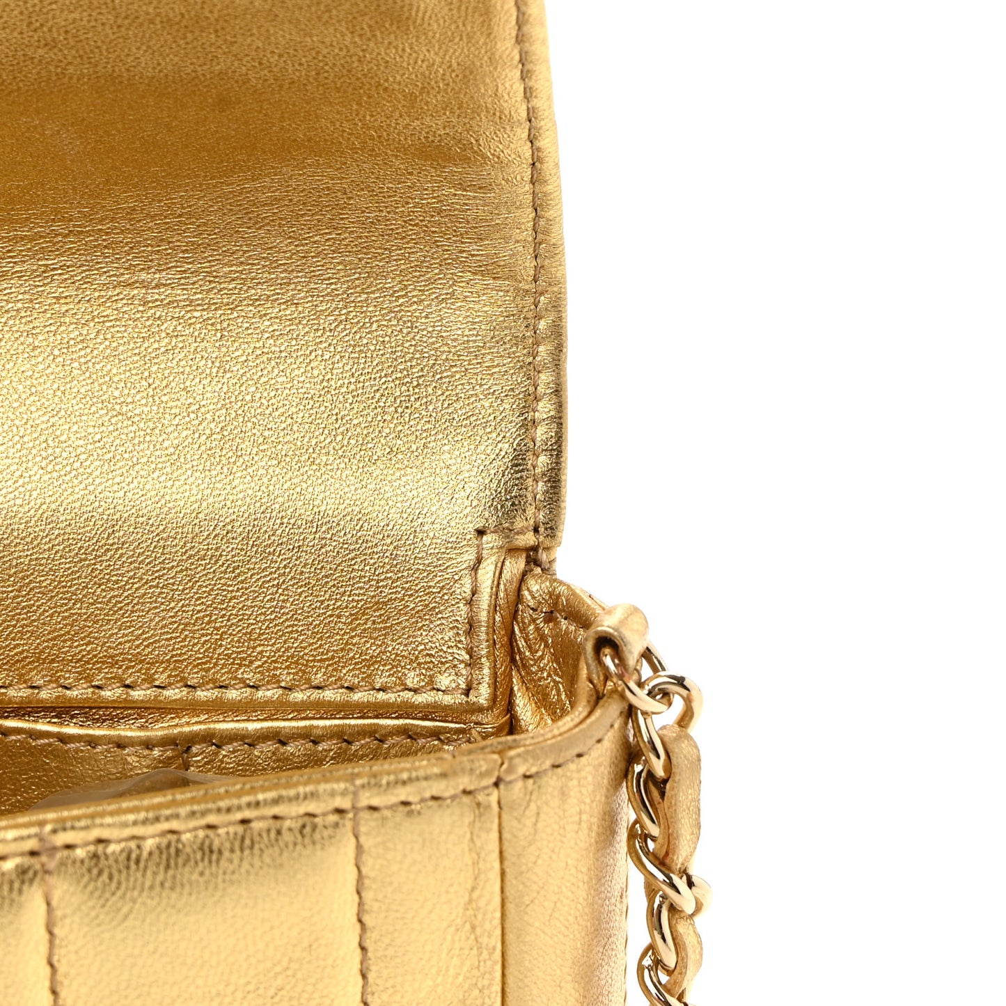 Metallic Lambskin Quilted East West Chocolate Bar Flap Gold