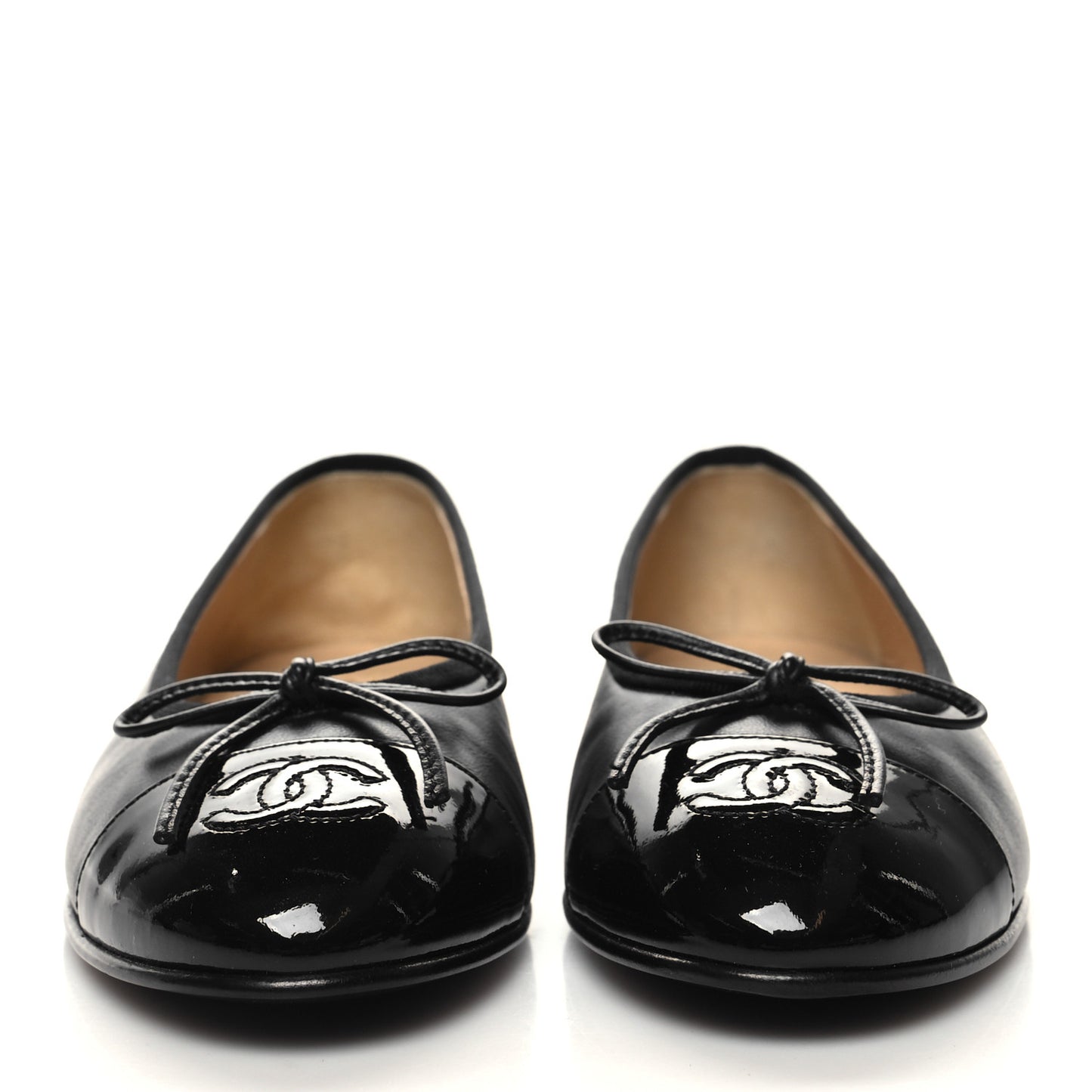 Lambskin Patent CC Cap Toe Ballerina Flats 36.5 Black