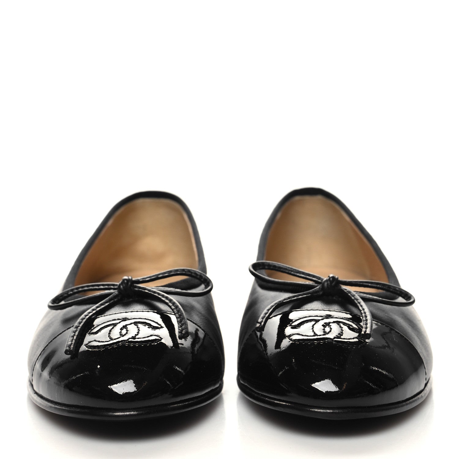 Chanel Lambskin Patent CC Cap Toe Ballerina Flats 36.5 Black 3 of 8