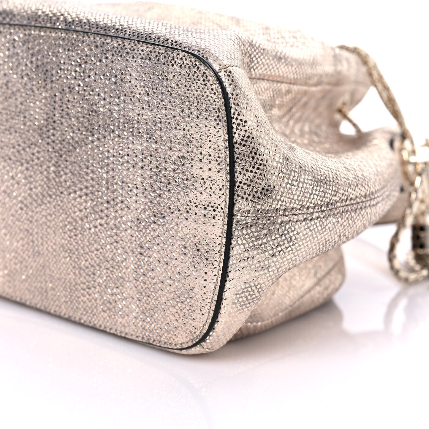 Metallic Karung Serpenti Forever Bucket Bag Champagne