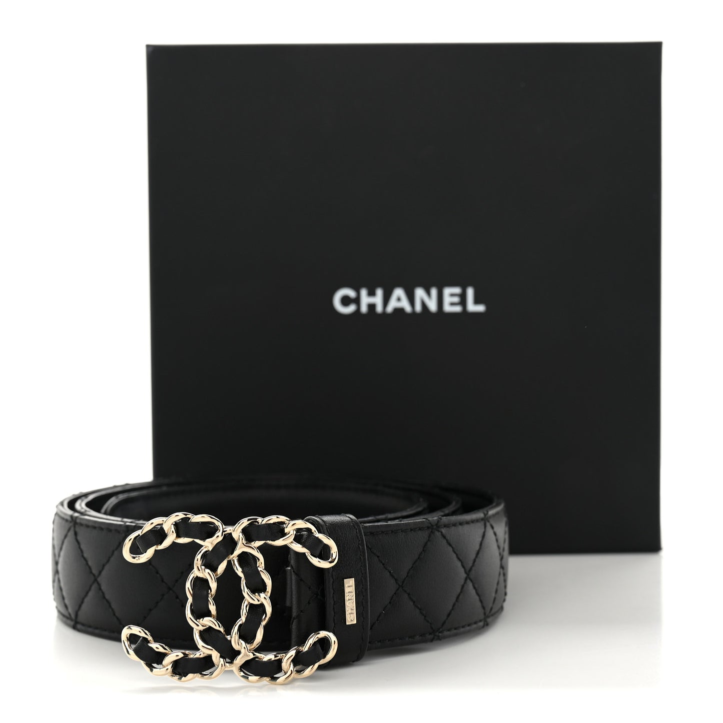 Calfskin Quilted CC Chain Belt 90 36 Black