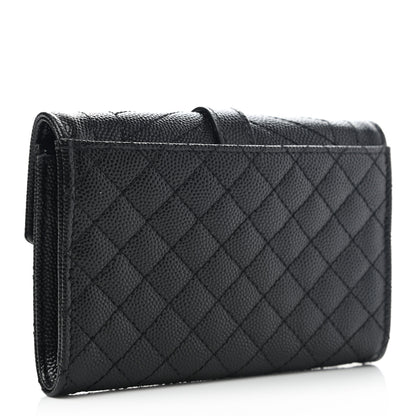 Saint Laurent Grain De Poudre Textured Mixed Matelasse Triquilt Small Monogram Envelope Wallet Black 3 of 7
