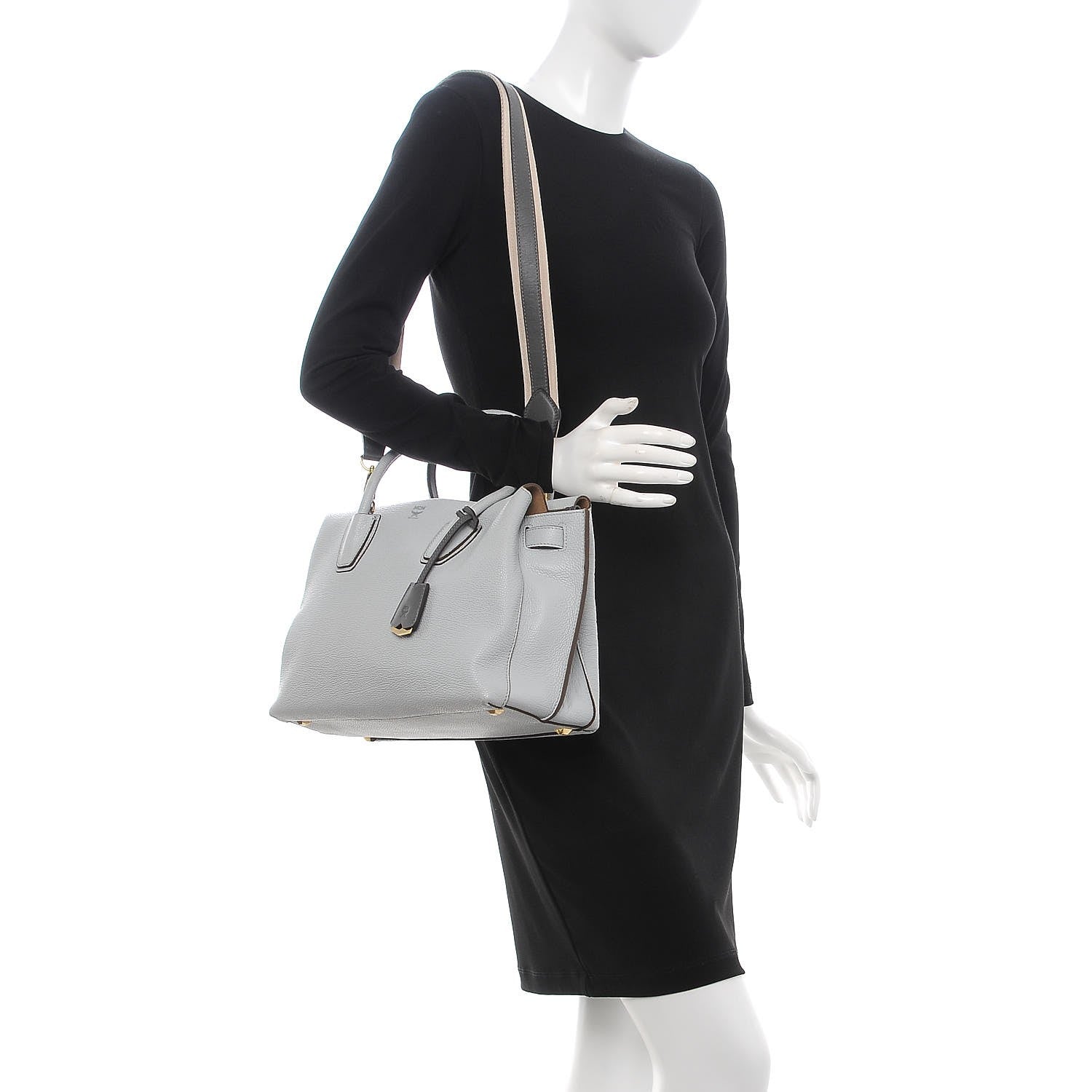 MCM Grained Calfskin Medium Milla Tote Concrete Grey 2 of 27