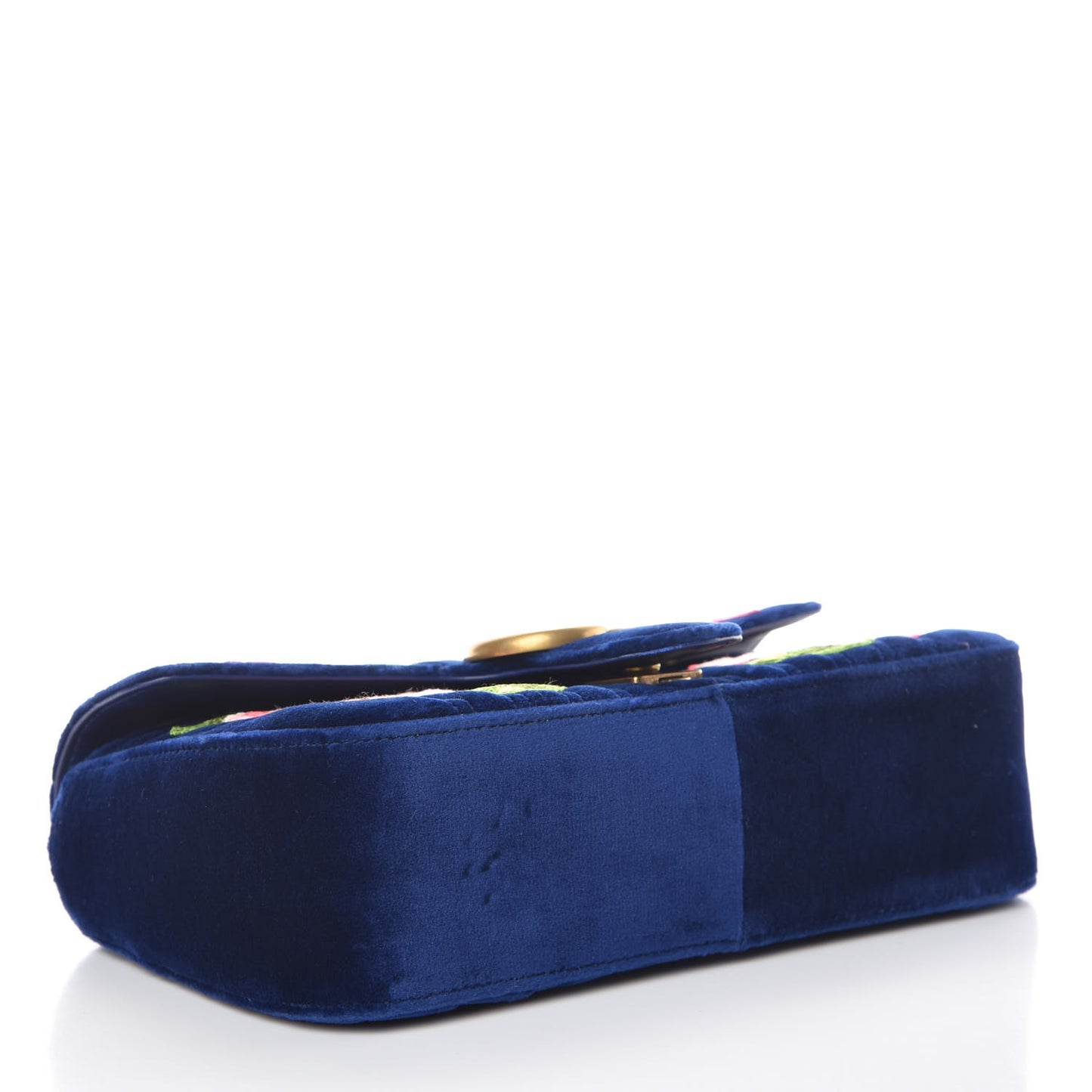 Velvet Matelasse Deer Embroidered Small GG Marmont Shoulder Bag Cobalt