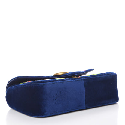 Gucci Velvet Matelasse Deer Embroidered Small GG Marmont Shoulder Bag Cobalt 4 of 9