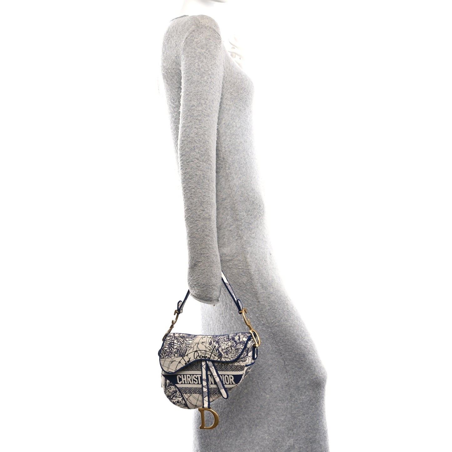 Canvas Embroidered Around the World Saddle Bag Blue