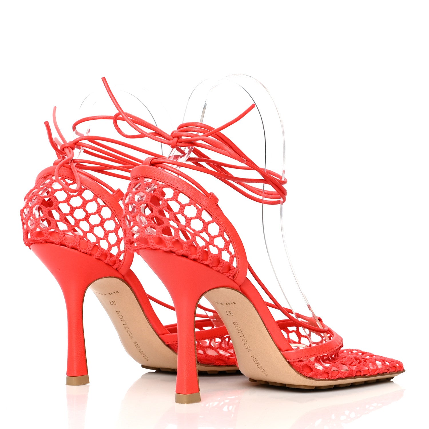 Bottega Veneta Mesh Nappa Stretch Ankle Tie Sandals 37 Tomato 4 of 7