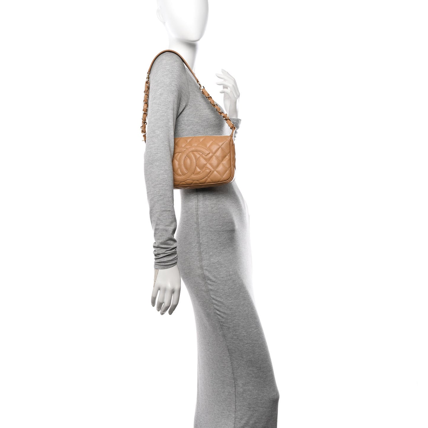 Caviar Quilted Timeless CC Shoulder Bag Beige