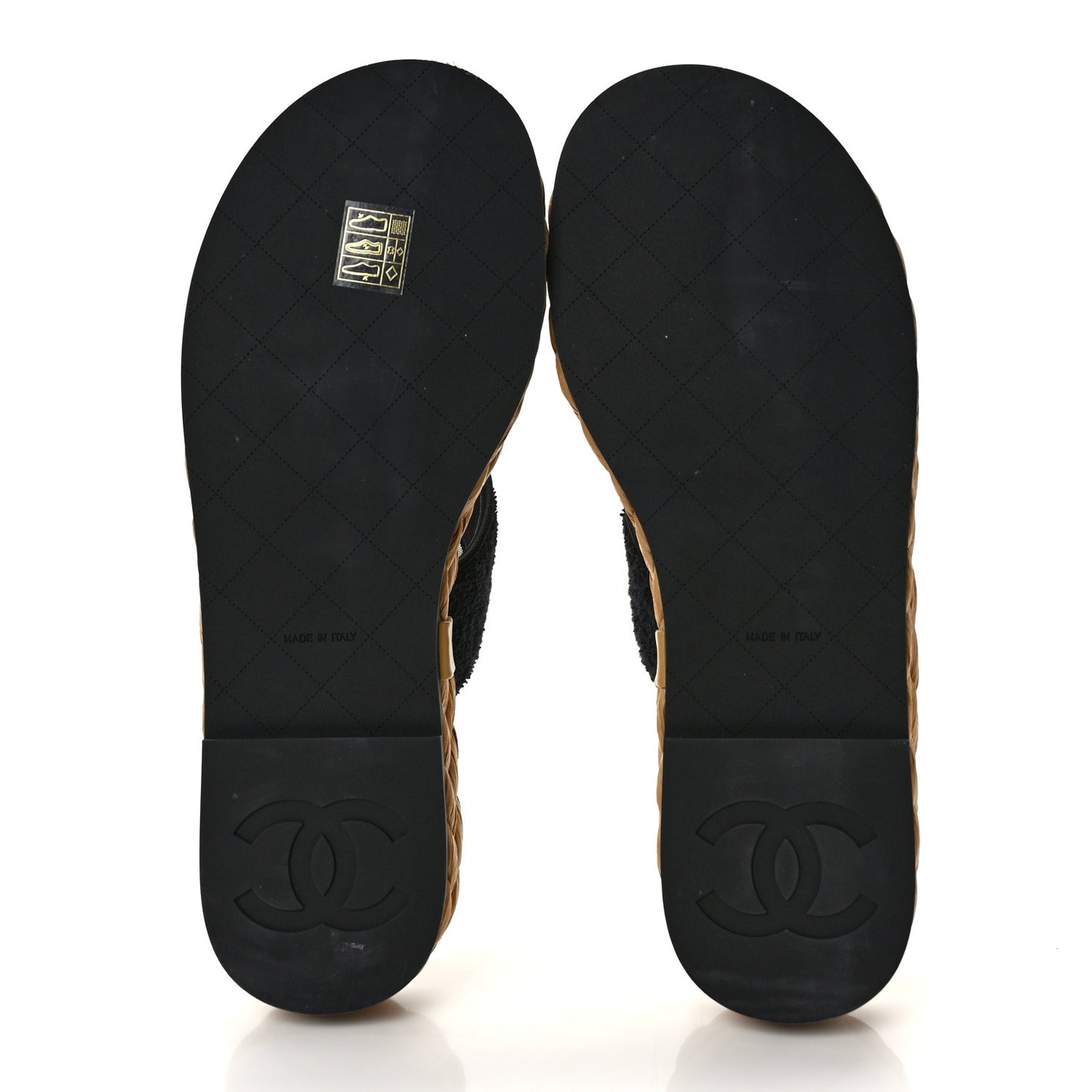 Terry Cloth Raffia CC Logo Thong Sandals 39 Black