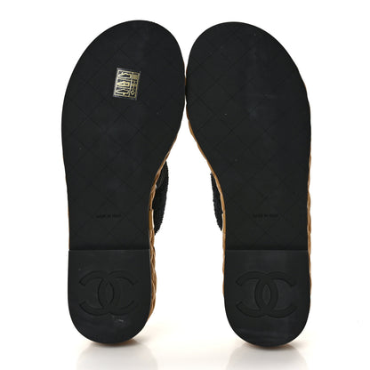 Chanel Terry Cloth Raffia CC Logo Thong Sandals 39 Black 5 of 12
