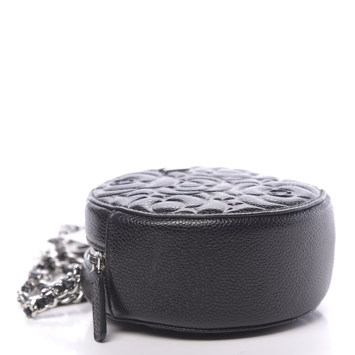 Chanel Caviar Camellia Embossed Round Clutch With Chain Black 9 of 12