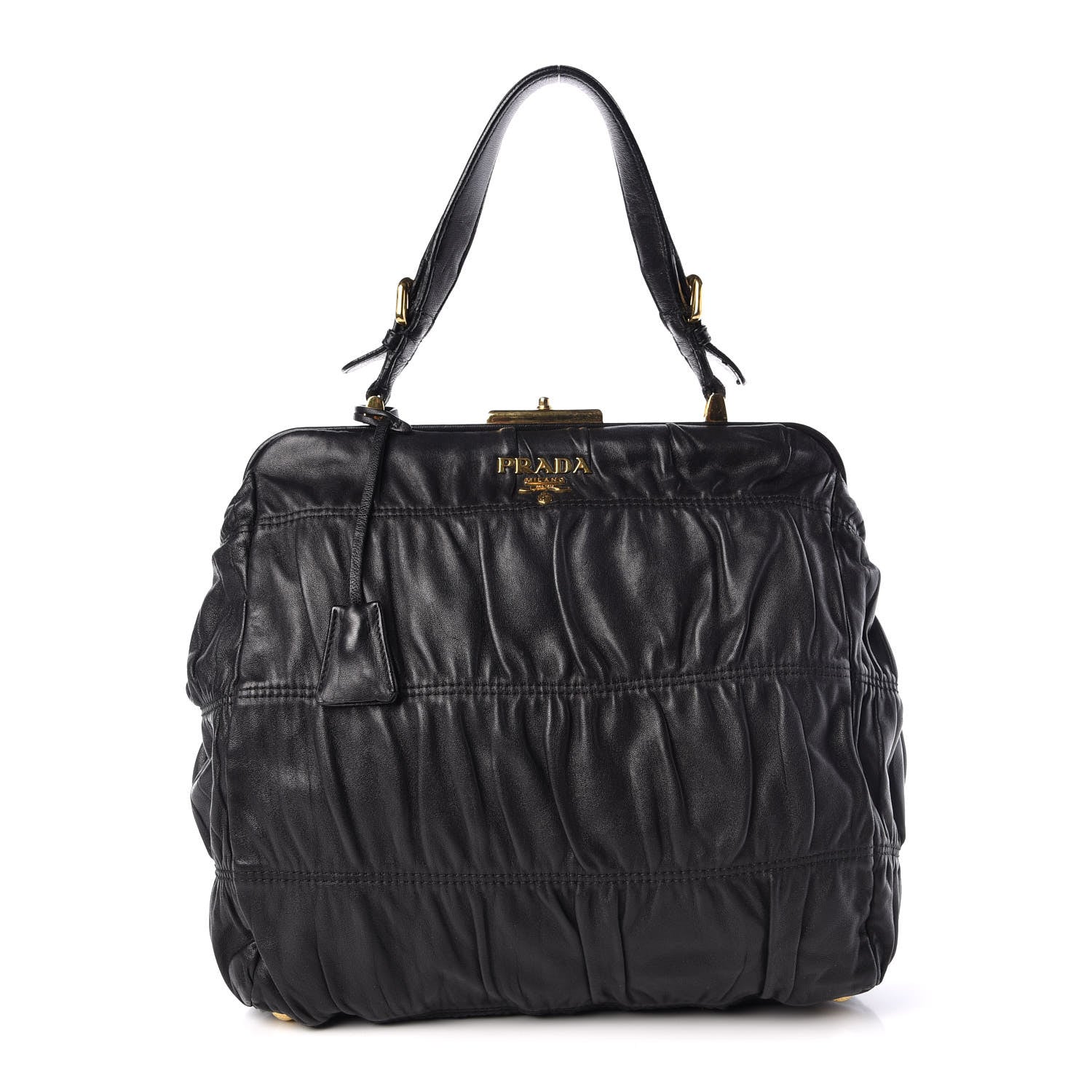 Prada Nappa Dressy Gaufre Framed Tote Black 1 of 10