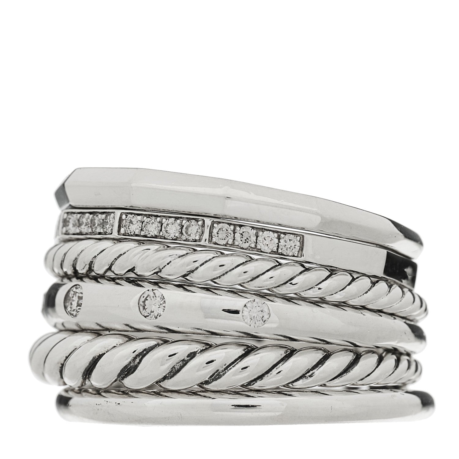 David Yurman Sterling Silver Diamond 16mm Stax Wide Stacked Ring 56 7.5 3 of 5