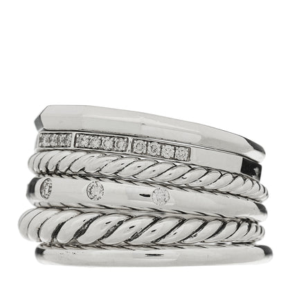 David Yurman Sterling Silver Diamond 16mm Stax Wide Stacked Ring 56 7.5 3 of 5