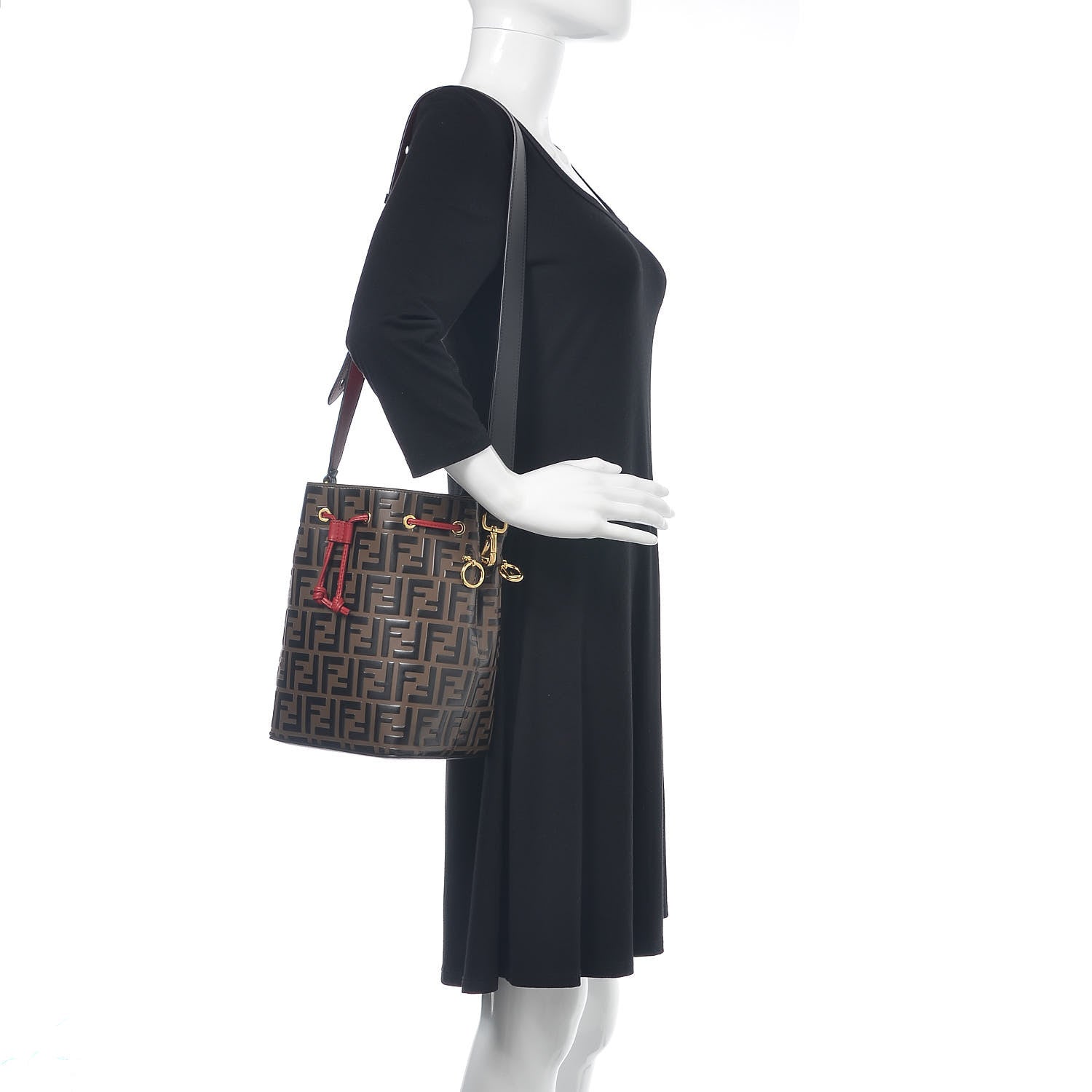 Fendi Vitello Grace F is Fendi Bi-Color FF 1974 Embossed Grande Mon Tresor Bucket Bag Maya Black Fragola 2 of 14