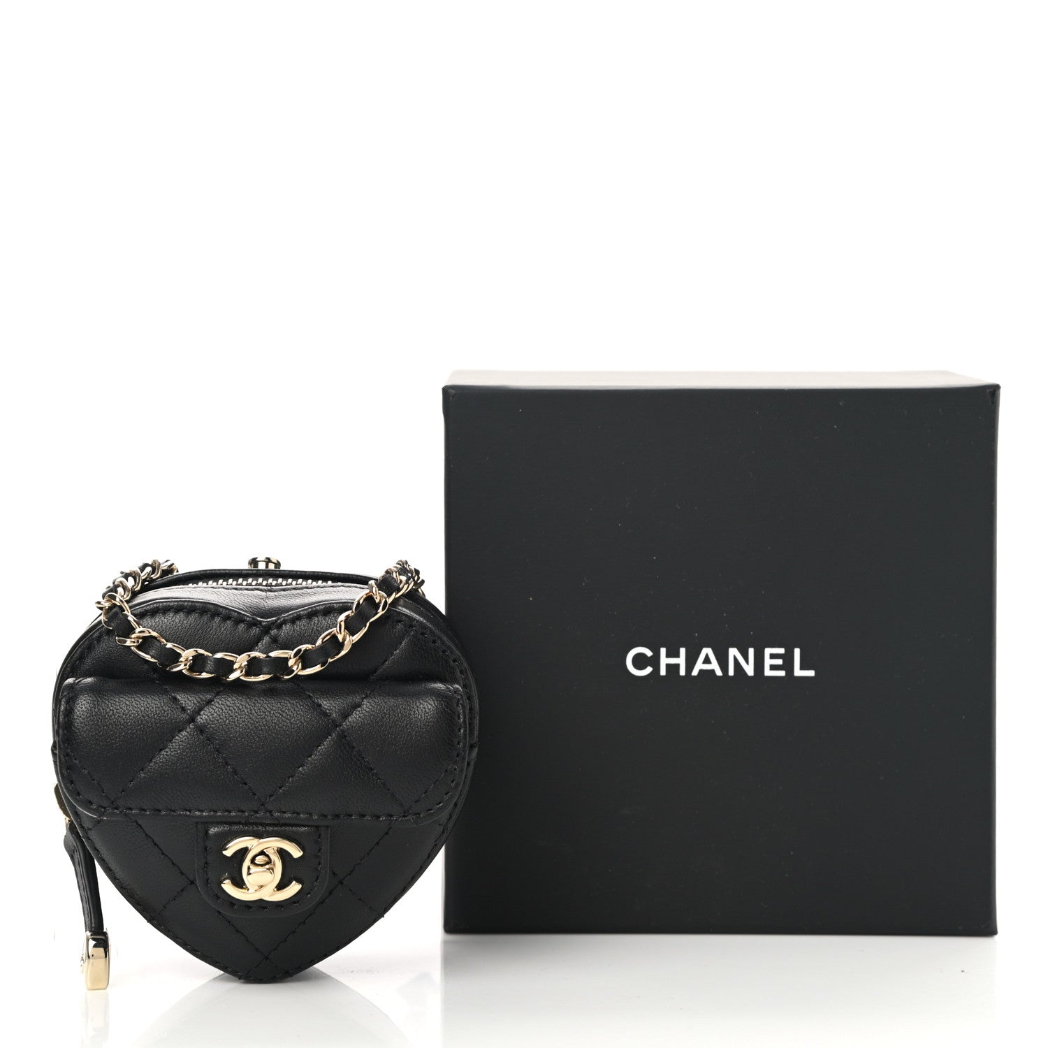 Chanel Lambskin Quilted CC In Love Heart Coin Purse With Chain Black 9 of 9
