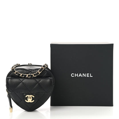 Chanel Lambskin Quilted CC In Love Heart Coin Purse With Chain Black 9 of 9