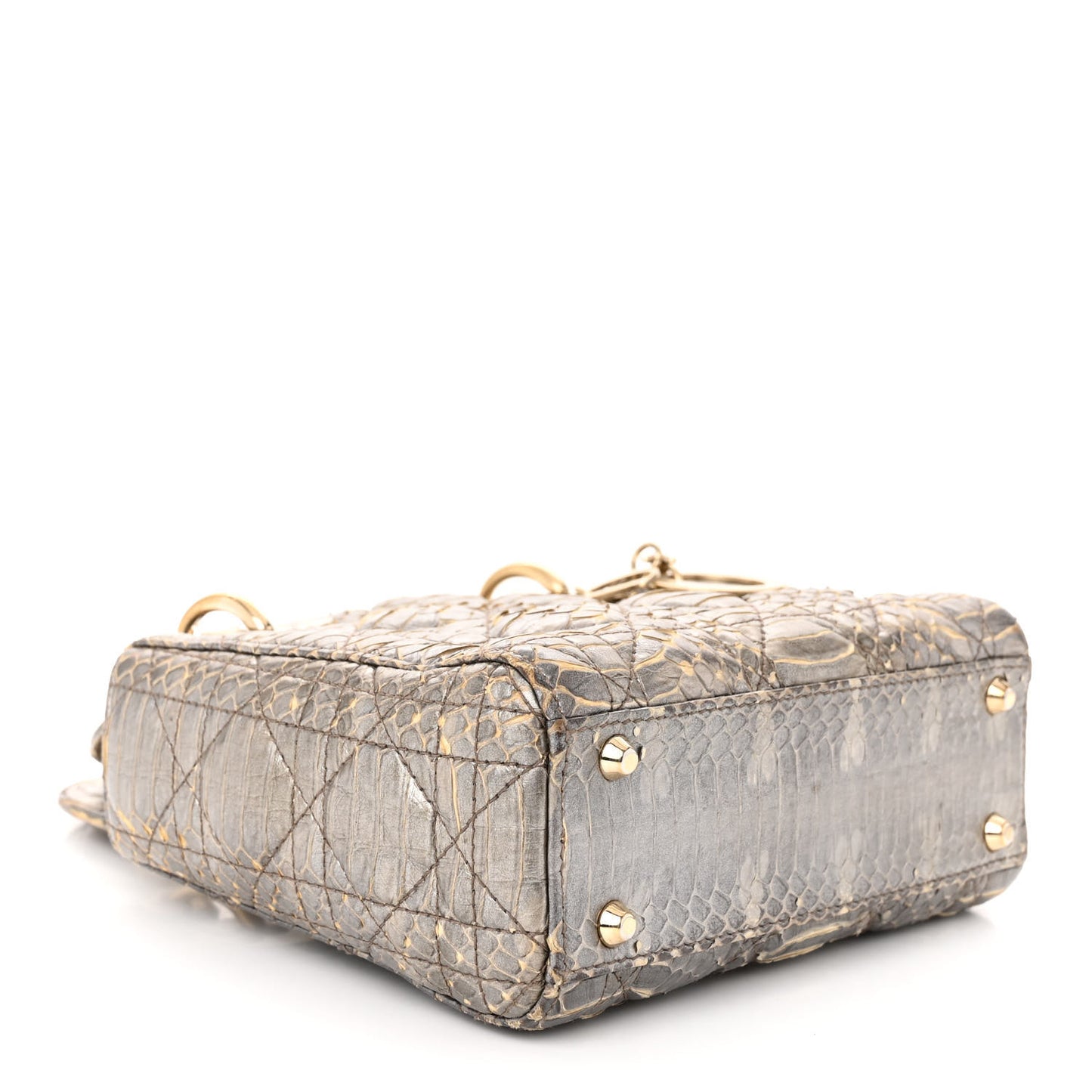 Metallic Snakeskin Cannage Mini Lady Dior Silver