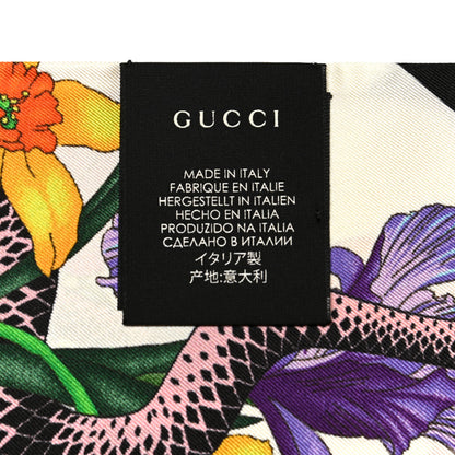 Gucci Silk Twill Flora Snake Neck Bow Scarf Ivory Black 4 of 5