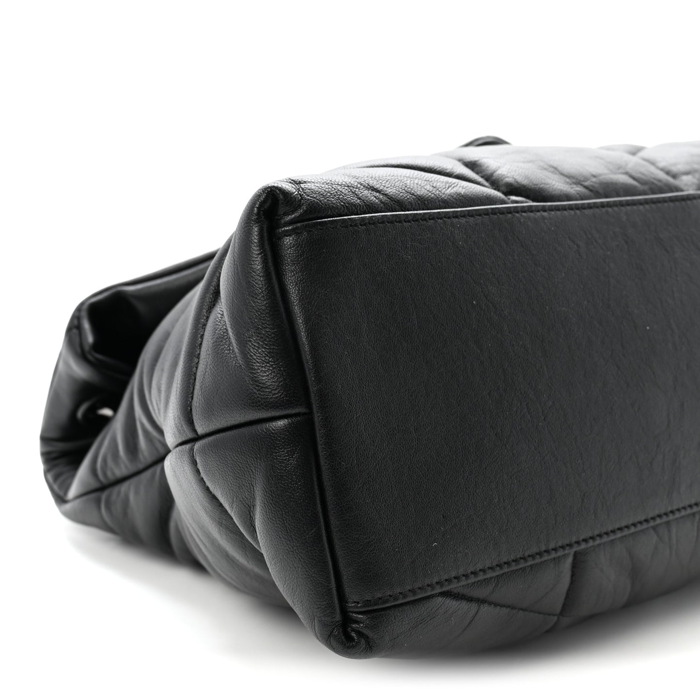 Lambskin Quilted Monogram Monochrome Medium Loulou Puffer Chain Satchel Black