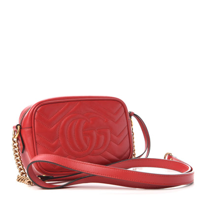 Gucci Calfskin Matelasse Mini GG Marmont Chain Shoulder Bag Hibiscus Red 3 of 10