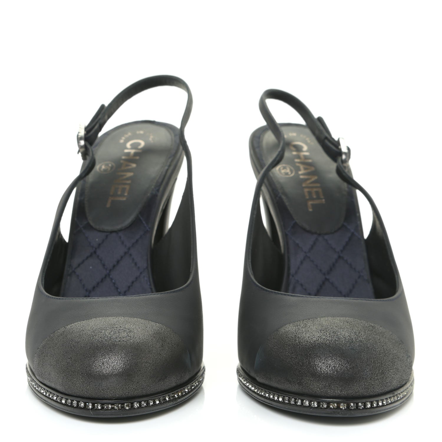 Chanel Crystal Cap Toe Slingback Pumps 38.5 Marine Gris Fonce 2 of 17