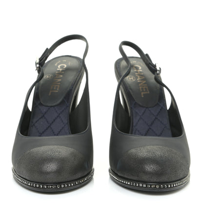 Chanel Crystal Cap Toe Slingback Pumps 38.5 Marine Gris Fonce 2 of 17