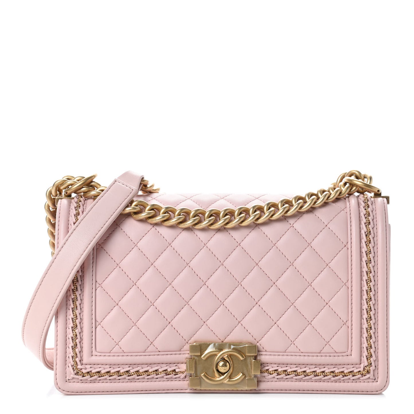 Lambskin Quilted Medium Chain Detail Boy Flap Light Pink