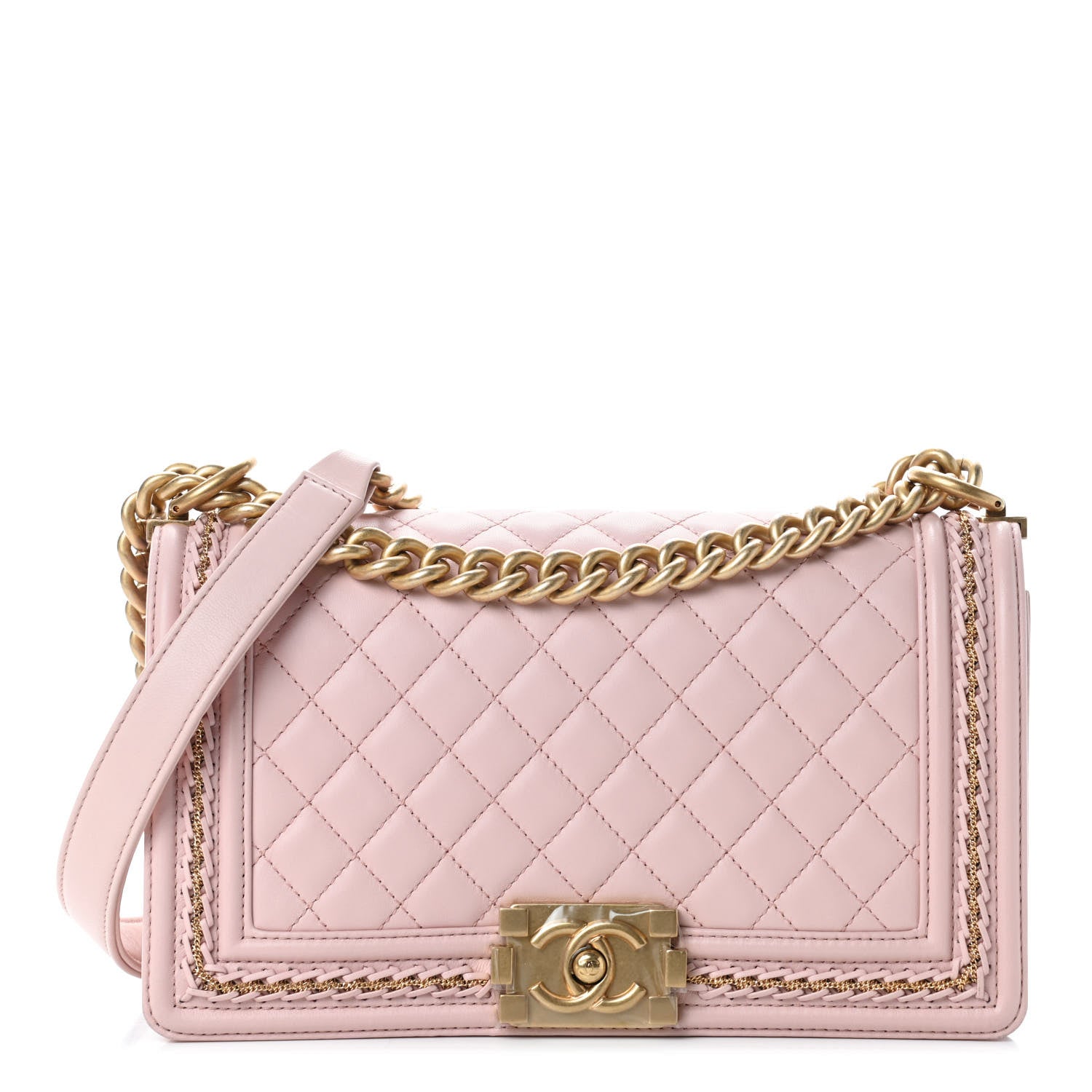 Chanel Lambskin Quilted Medium Chain Detail Boy Flap Light Pink 2 of 17