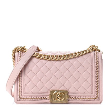 Chanel Lambskin Quilted Medium Chain Detail Boy Flap Light Pink 2 of 17