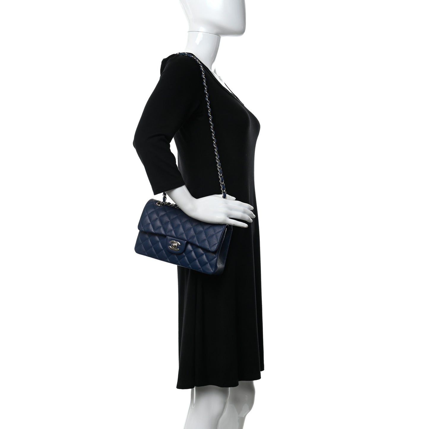 Caviar Quilted Small Double Flap Blue
