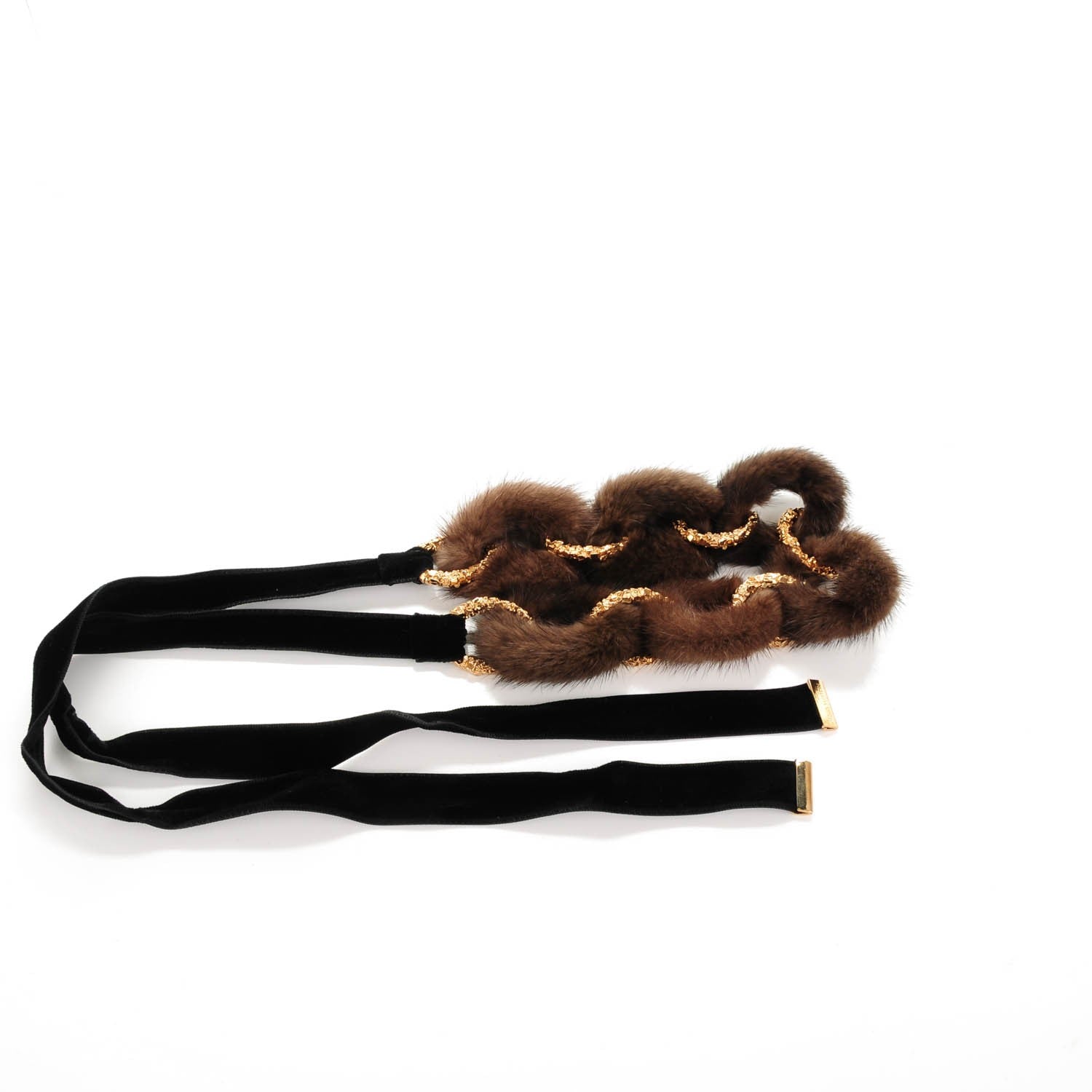Louis Vuitton Mink Fur Gold Chain Link Ava Necklace Brown 5 of 6