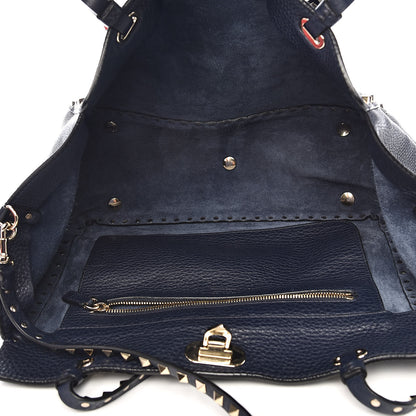 Valentino Garavani Pebbled Calfskin Medium Rockstud Tote Marine 5 of 12