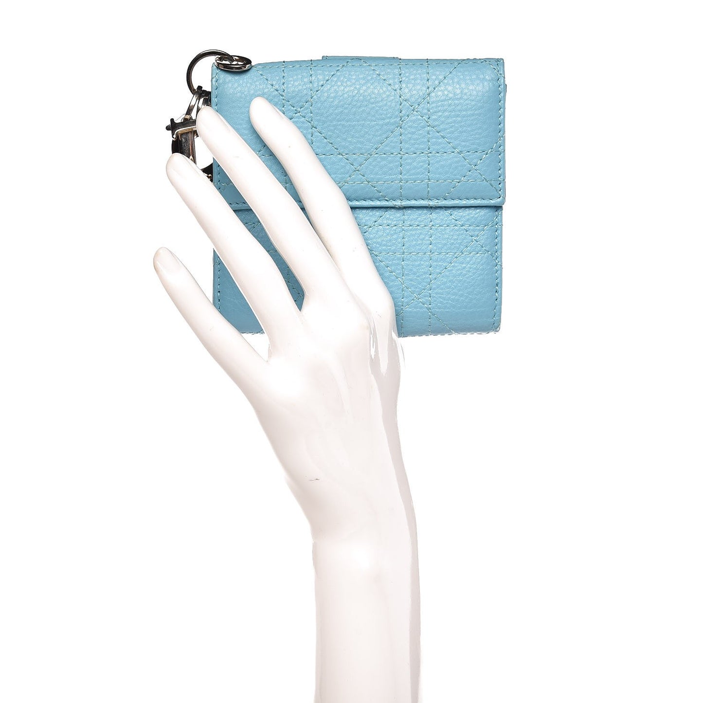 Grained Calfskin Cannage Lady Dior French Wallet Light Blue