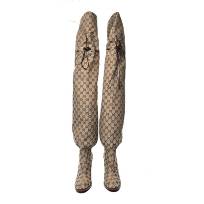 Gucci Monogram Over the Knee Boots 37 Beige Ebony 2 of 6