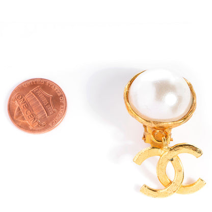 Chanel Pearl CC Dangle Clip On Earrings 2 of 4