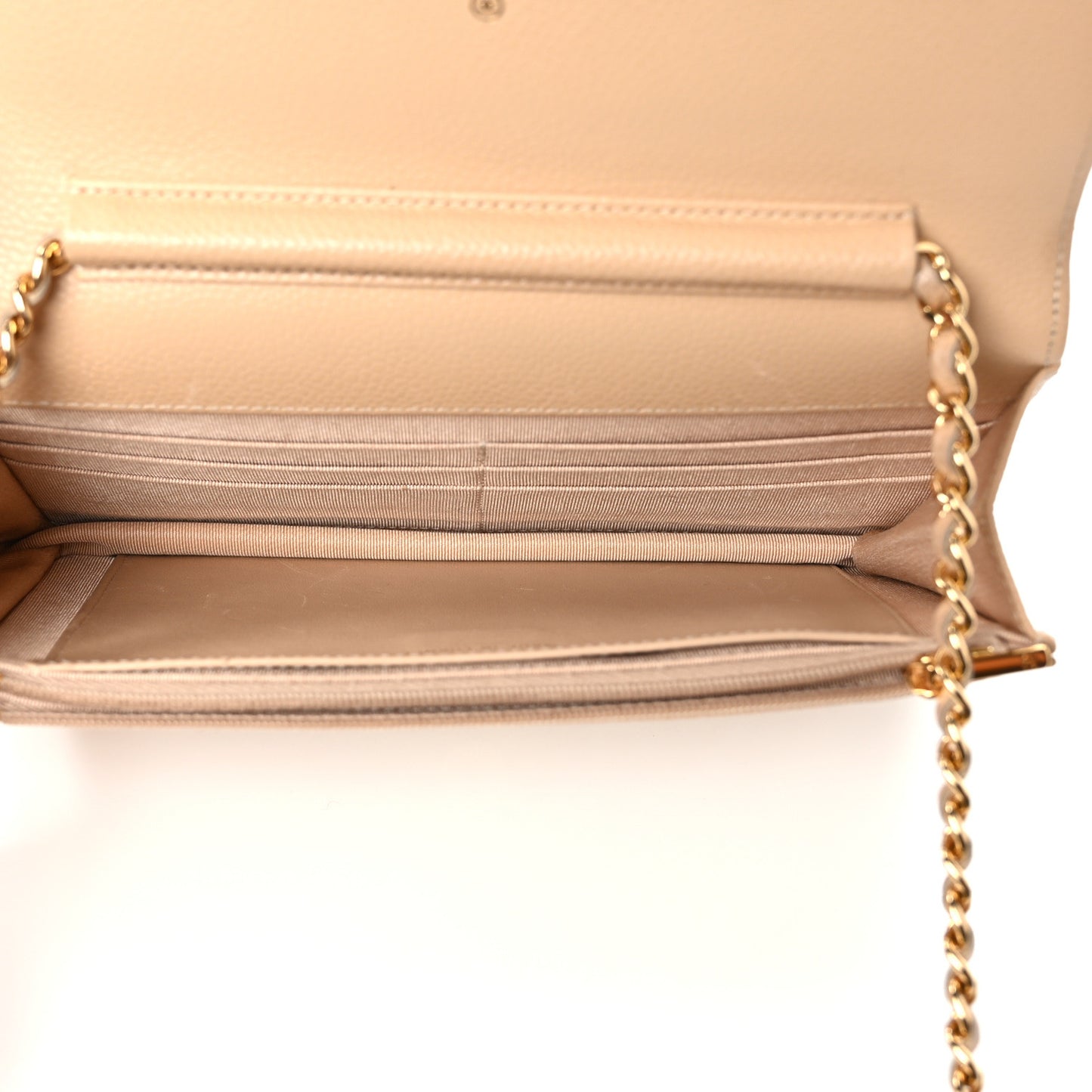 Caviar Quilted Wallet on Chain WOC Dark Beige